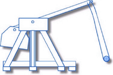 Trebuchet Sling and Projectile Leaving the Guide Chute