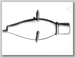 Detailabbildung einer mit Stoß- und Schlagspitzen armierten Feuerlanze. Charakteristisch sind Holzlauf mit Tülle, fehlendes Zündloch und Flaschenform. Aus dem autographischen Büchsenmeisterbuch des Martin Merz von 1473 (Bayerische Staatsbibliothek, München, Cgm 599, f. 40 v)