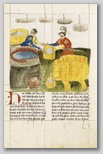 Salpeterziehen und Salpetersieden im Keller, tingierte Zeichnung vom Ende des 15. Jahrhunderts (Stadt- und Universitätsbibliothek Frankfurt a. M., Ms. germ. qu. 14 „Rüst- und Feuerwerkbuch“, f. 27 verso)