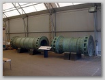 The Dardanelles Gun : is a siege gun dating from soon after the fall of Constantinople in 1453. It is cast in bronze and was made in two parts: the barrel which holds the shot and the chamber which holds the charge. The two parts screw together and there is a ring of sockets at the ends of each section, these take levers to facilitate screwing and unscrewing the parts. Overall length is 5.2 m and it weighs 16.8 tonnes. It fires a stone ball of about 300 kg some 1600 m. Royal Armouries at Fort Nelson, Portsmouth, England.